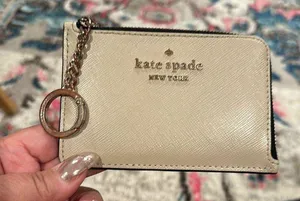 KATE SPADE BLACK BEIGE COIN KEY RING ID WALLET thumbnail 4