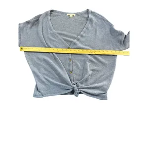 American Eagle Ribbed Knit Button Front Top Tie Front Twist Hem‎ Blue Medium thumbnail 4