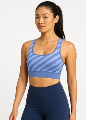 Lululemon Energy Blue Striped Sleeveless Athletic Yoga Gym Sports Bra Tank Top 2 thumbnail 1