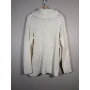 Kate and Sam Overlap Sweater Women’s L Ivory Cowl Neck Waffle Knit Cape Split‎ thumbnail 4
