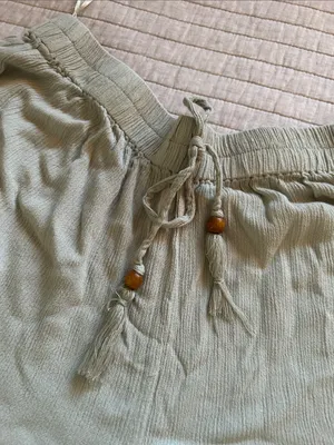 Anthropologie Salty lemon sea sage green pull on wide leg sheer beach boho pants L thumbnail 4