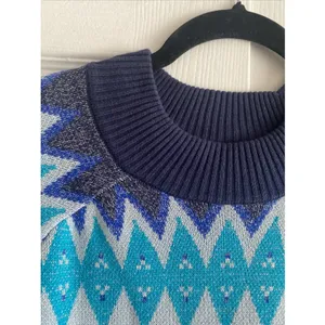 D&Co Signature Fair Isle Pullover Sweater Womens Size M Blue Metallic Cotton thumbnail 5