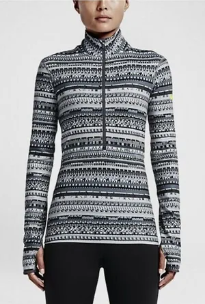 Nike Pro Women’s Hyperwarm Half-zip Training Top‎ Sz Medium Grey Black thumbnail 1