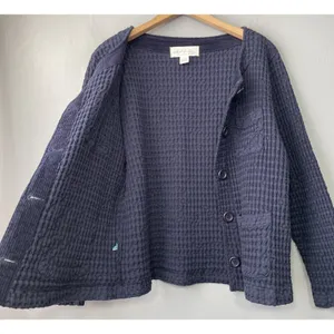 Mod O Doc Jacket Size Large Navy Textured Waffle Lagenlook Boxy Artsy Cotton Top thumbnail 4