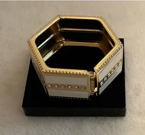 Gold and White Hexagonal Crystal-Trim Bracelet thumbnail 1