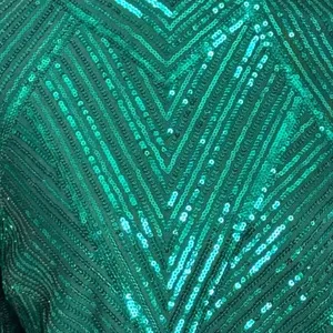 Emerald Green Sequin Geometric Chevron Maxi Dress Long Sleeve Mock Neck Gown thumbnail 11