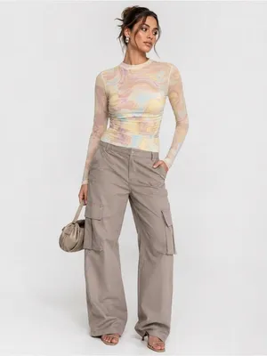 Revolve Anthropologie LONG SLEEVE RUCHED MESH TOP IN SKY MARBLE thumbnail 6