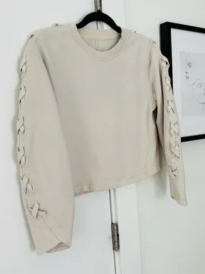 Lululemon braided sleeve crewneck cotton pullover beige size 6 thumbnail 4