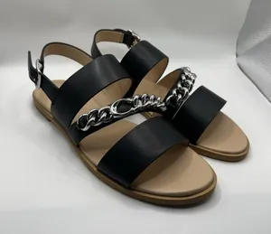 Coach Black Leather Heather LTR Chain Sandals 7.5B Strappy Silver Hardware thumbnail 1