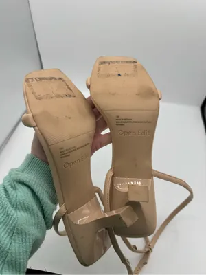 Open Edit Taytum Heel Sandals Womens 10 Nude Fair Ankle Strap Square Toe Minimal thumbnail 3