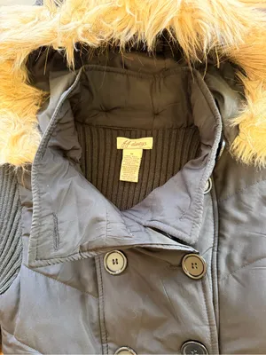 Black Puffer Coat Women’s Medium Faux Fur Hood Button Front thumbnail 3