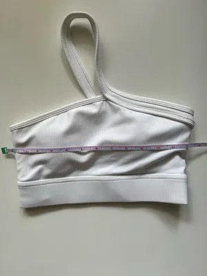 One Shoulder White Ribbed Seamless Crop Top Sculpting Minimalist Athleisure XS/S thumbnail 6
