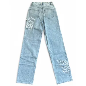 Pacsun 90’s Boyfriend Jeans Light Blue Embroidered Butterfly Patch Fairy Size 24 thumbnail 3