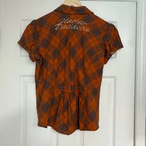 Harley Davidson Orange Plaid Short Sleeve Button Up‎ Size Medium thumbnail 2
