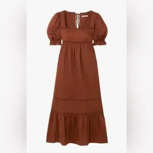 Reformation Bekkah Crocheted Lace Trim Organic Cotton Midi Dress in Cinnamon XS thumbnail 7