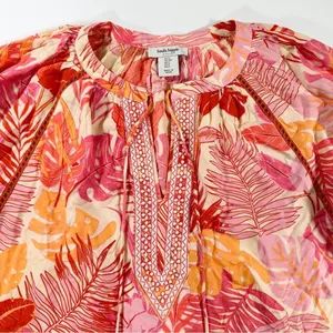 Size S Tropical Floral Bohemian Peasant Style Blouse With Tassels thumbnail 8
