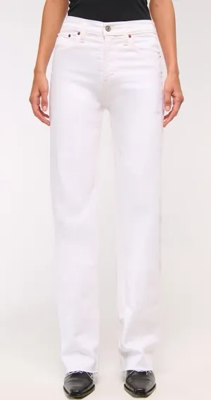 Abercrombie & Fitch 90s Straight Ultra High Rise White Frayed Hem Jeans Size 30 thumbnail 1