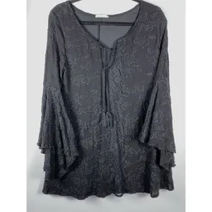 Altar'd State Black Embroidered Boho Tunic Medium Bell Sleeve Lace Top Festival thumbnail 6