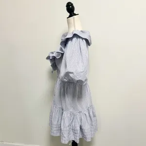Saylor Blue White Stripe Zerina Plunging V Neck Puff Short Sleeve Mini Dress S thumbnail 3