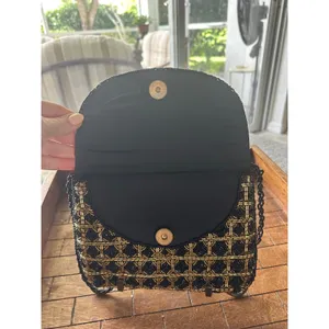 Vintage Beaded Evening Clutch Bag Black Gold Geometric Crossbody Formal PurseGUC thumbnail 3