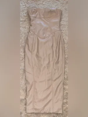 NWOT House of CB- Camilla Ivory Strapless Midi Dress Bodycon Faux Leather Sz XS thumbnail 4