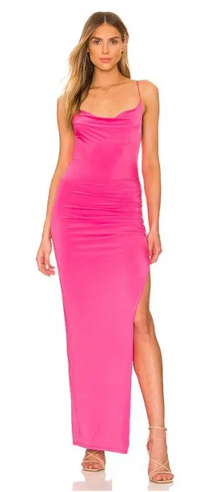 Lovers And Friends Odessa Dress Womens Small Pink Cowl Neck Ruched Maxi Party thumbnail 1