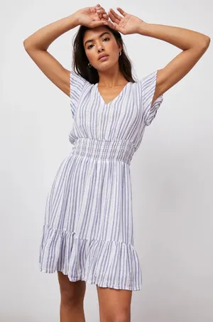 Rails Tara Boracay Stripe Mini Dress Blue White Tired Ruffle Summer Women Small thumbnail 1