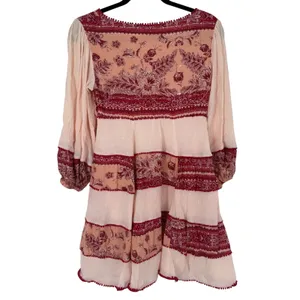 Free People Women's My Love Mini Dress Pink Size XS Boho Pom Pom Balloon Sleeves thumbnail 4