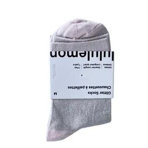 Lululemon Glitter Socks Quarter Length Blissful Pink with Silver Medium thumbnail 4