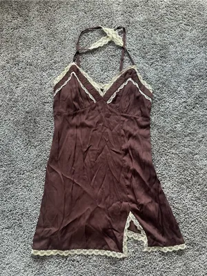 Urban Outfitters Brown Satin Lace-Trim Mini Chemise thumbnail 1