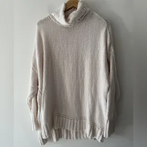 Aerie White Chunky Oversized Chenille Knit Turtleneck Sweater‎ XL thumbnail 2