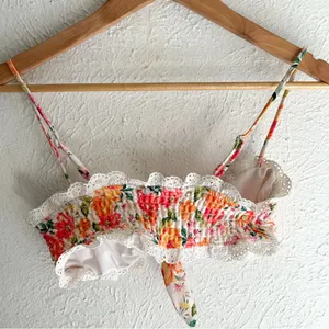 For Love & Lemons Ravi Floral Tie Front Bikini Top Eyelet Lace Trim Small thumbnail 4