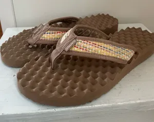 Skechers Brown Foam Flip Flops with Multicolor Woven Straps thumbnail 1