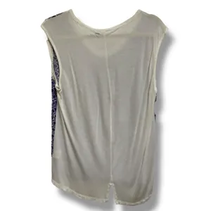 Route 66 Tank Top XL Blue White Boho‎ Print Sleeveless Back Slit Hem Tile Print thumbnail 2