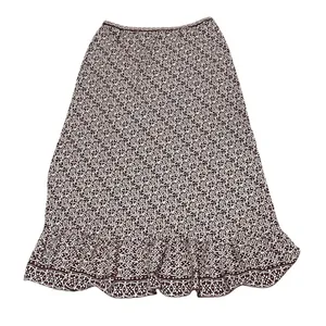 Max Studio Skirt Womens Size S Brown Ivory Geometric A-Line Midi Ruffle thumbnail 4
