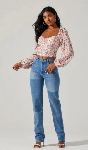 💕ASTR THE LABEL💕 Floral Tie Shoulder Long Sleeve Top ~ Pink Floral Print M NWT thumbnail 3