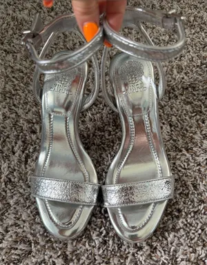 Vince Camuto Metallic Silver Ankle-Strap Heels thumbnail 1