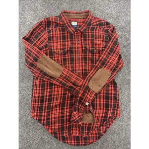 KAVU Women’s M Red Black Plaid Flannel Shirt Corduroy Elbow Patches Outdoor thumbnail 2