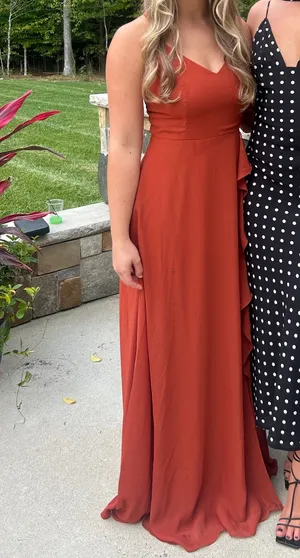 Birdy Grey Theresa Dress Chiffon Auburn Spaghetti Strap Ruffle Slit Maxi Dress thumbnail 3