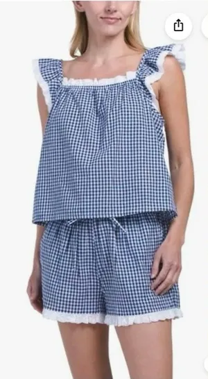 Caroline Constas 2pc Cotton Gingham Short Pajamas Set Size Navy Small thumbnail 1