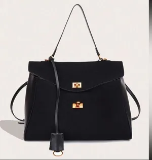 Black faux suede & faux leather contrast tote shoulder bag / handbag purse thumbnail 1