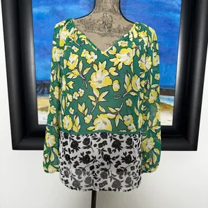 Karen Kane Green/Yellow Citrus Floral Chiffon Peasant Tunic Top SMALL Cottage thumbnail 3