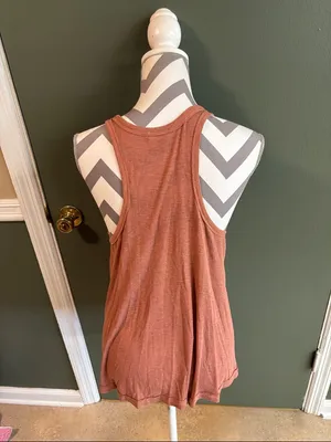 Sleeveless Ribbed Tank Top in Rust - Flowy Scoop Neck thumbnail 2