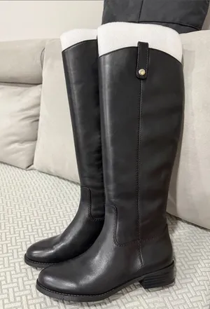 INC International Concepts Womens Fawne Tall Leather Boot Black 7.5 thumbnail 1