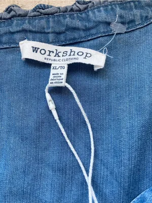 Workshop Republic Clothing Blue Lyocell Ruffle Sleeve Button Top NWT XL thumbnail 6