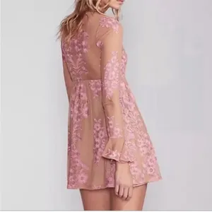 For Love & Lemons pink & nude floral lace mini dress thumbnail 2