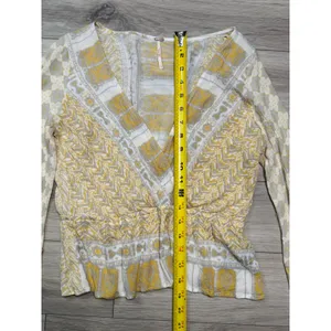Free People Boho Peplum Top Mustard Floral Long Sleeve V-Neck" Sz S/P thumbnail 9
