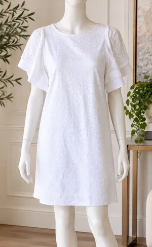 J.Crew Womens Dress White Swiss Dot Flutter Sleeve Shift Little White dress thumbnail 1
