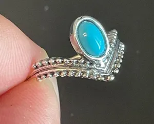 Turquoise stone princess crown ring size 5 thumbnail 8