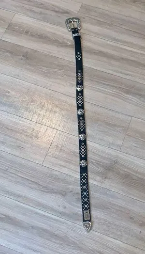 Mountain West Rhinestone Black Leather Belt Womens Studded Western thumbnail 1